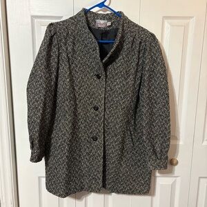 Stylish Black and Gray Herringbone Pea Coat, Size L